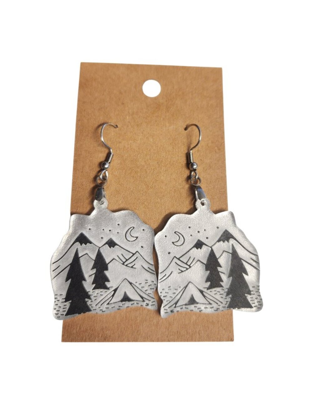 Silver Mountain Camping Scene Dangle Earrings